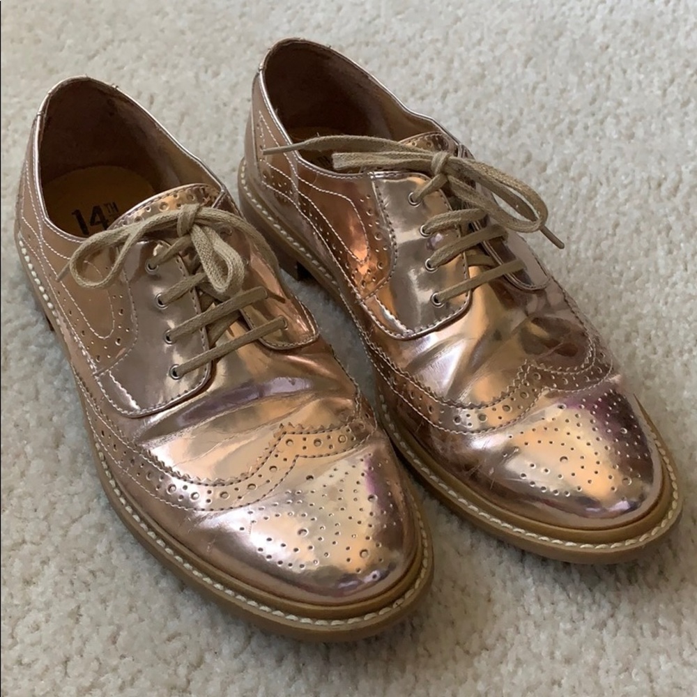 Rose Gold Metallic Oxford Loafers